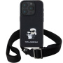Karl Lagerfeld Saffiano Crossbody fém Karl és Choupette tok állítható pánttal iPhone 16 Pro Max készülékhez - fekete