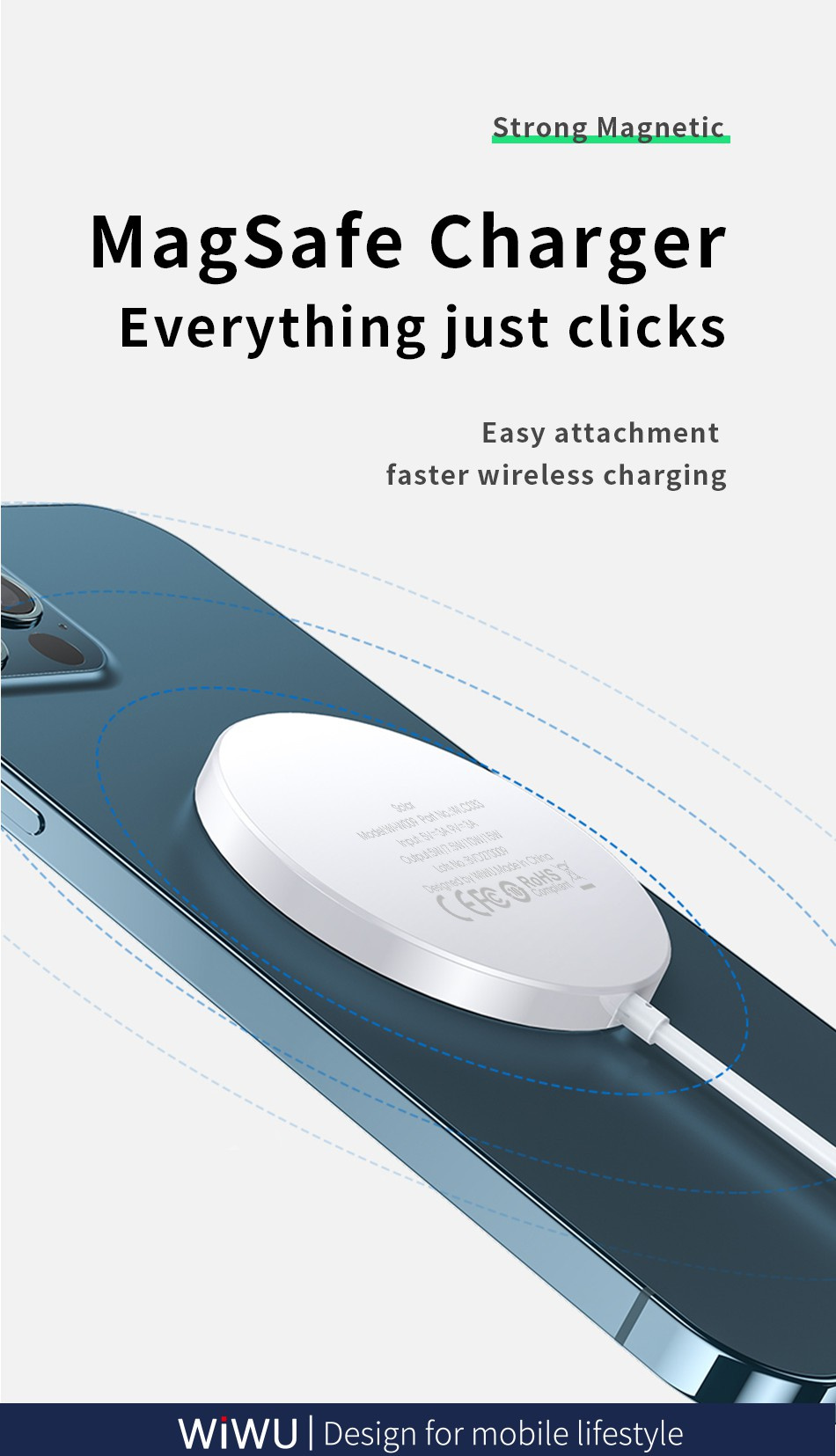 Wiwu W009 vezeték nélküli MagSafe töltő iPhone / AirPods készülékekhez - 15W - fehér