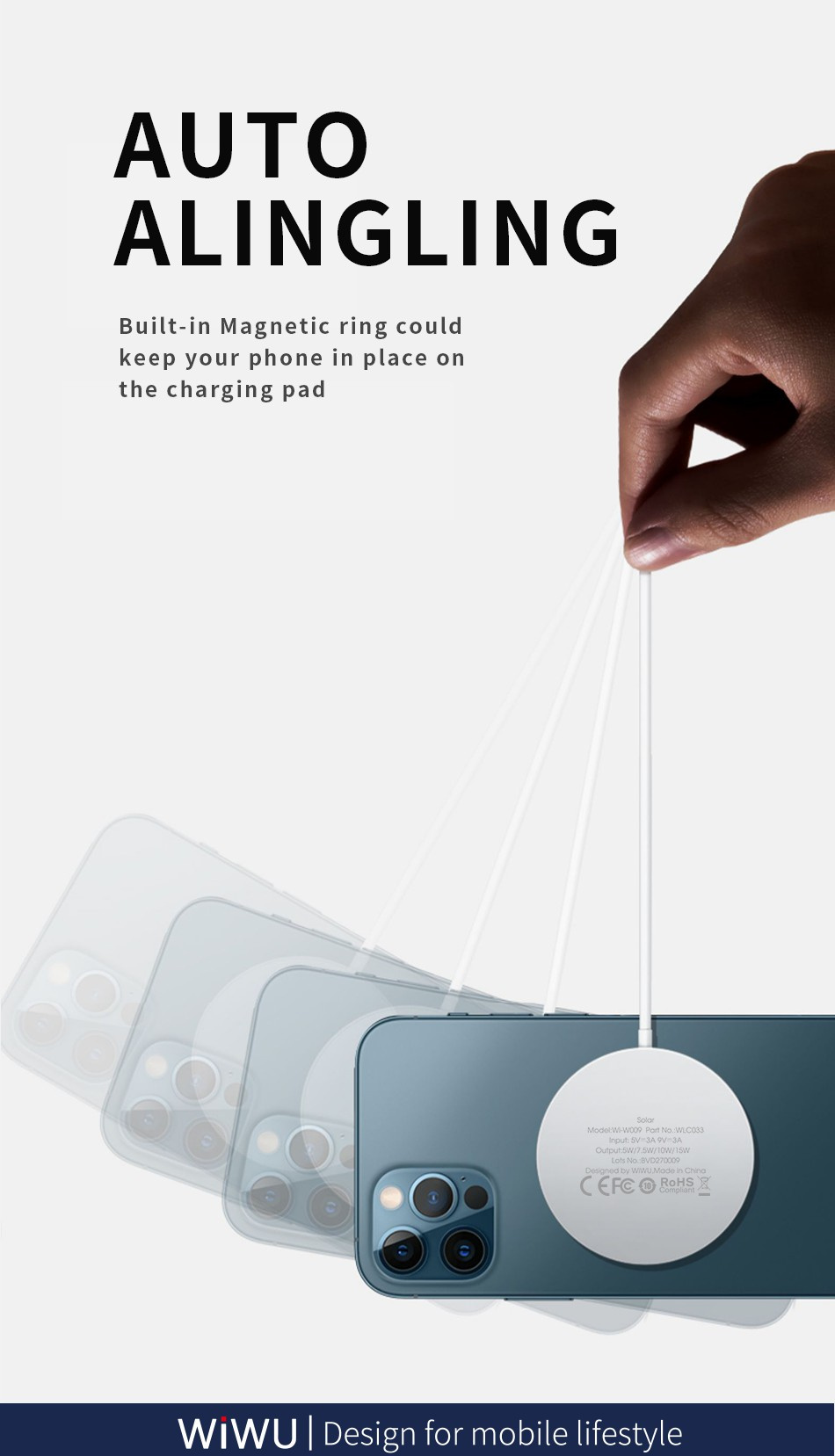 Wiwu W009 vezeték nélküli MagSafe töltő iPhone / AirPods készülékekhez - 15W - fehér
