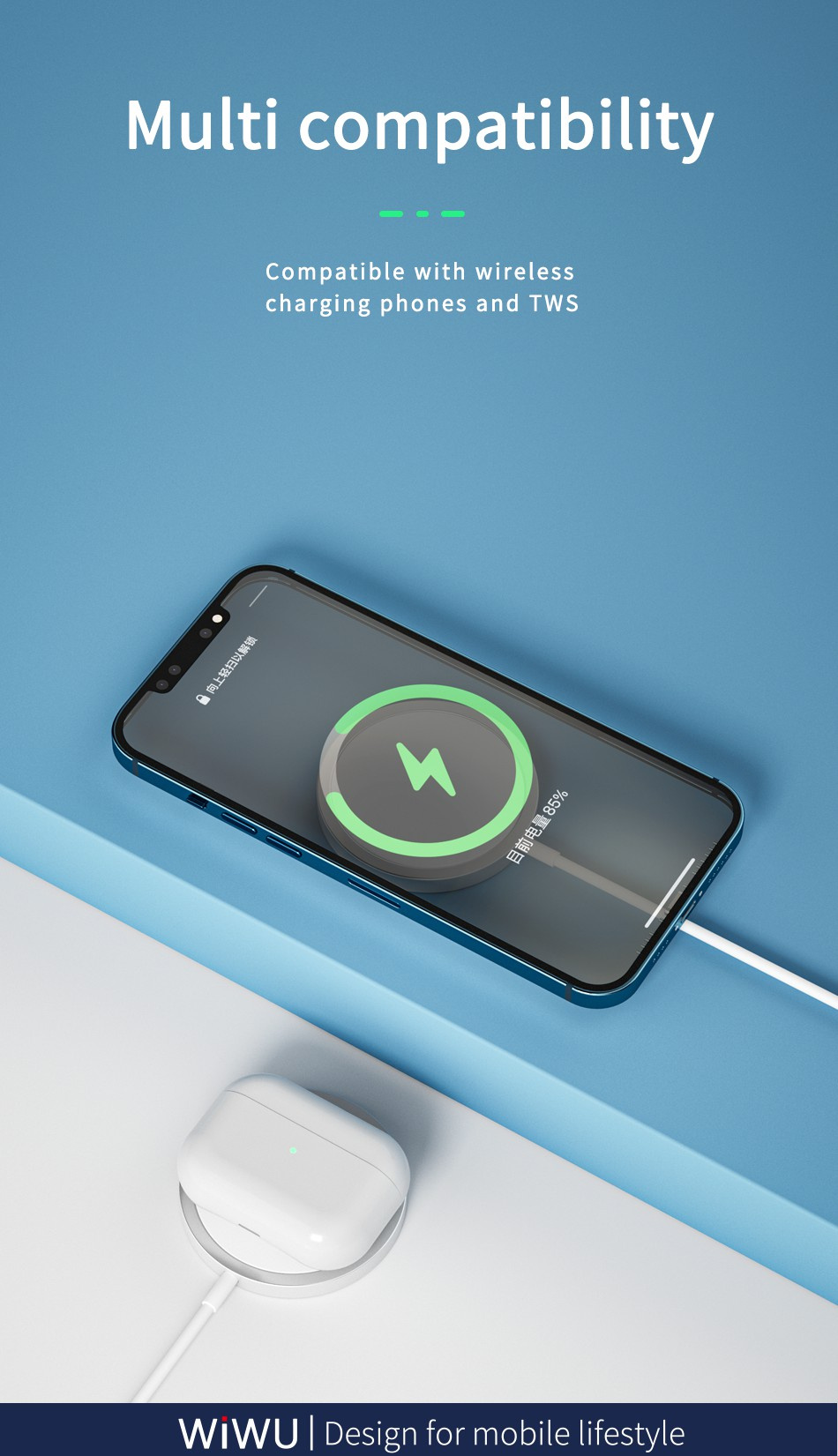 Wiwu W009 vezeték nélküli MagSafe töltő iPhone / AirPods készülékekhez - 15W - fehér