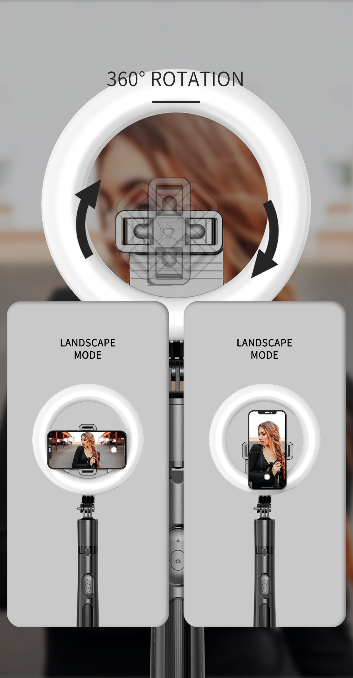 Q05s Bluetooth szelfi stick állvánnyal és integrált gyűrűs lámpával iPhone-hoz - fekete