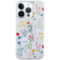 Csillogó átlátszó tok - iPhone 13 Pro - kivirágzott rét