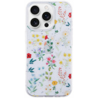 Csillogó átlátszó borítás iPhone 16 Pro-hoz - virágzó rét