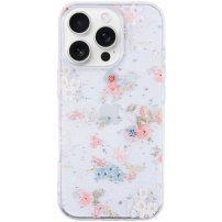 Csillogó átlátszó borító iPhone 16 Pro Max telefonhoz - virágok