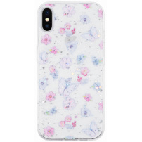 Csillogó átlátszó tok iPhone X / XS-hez - pillangók