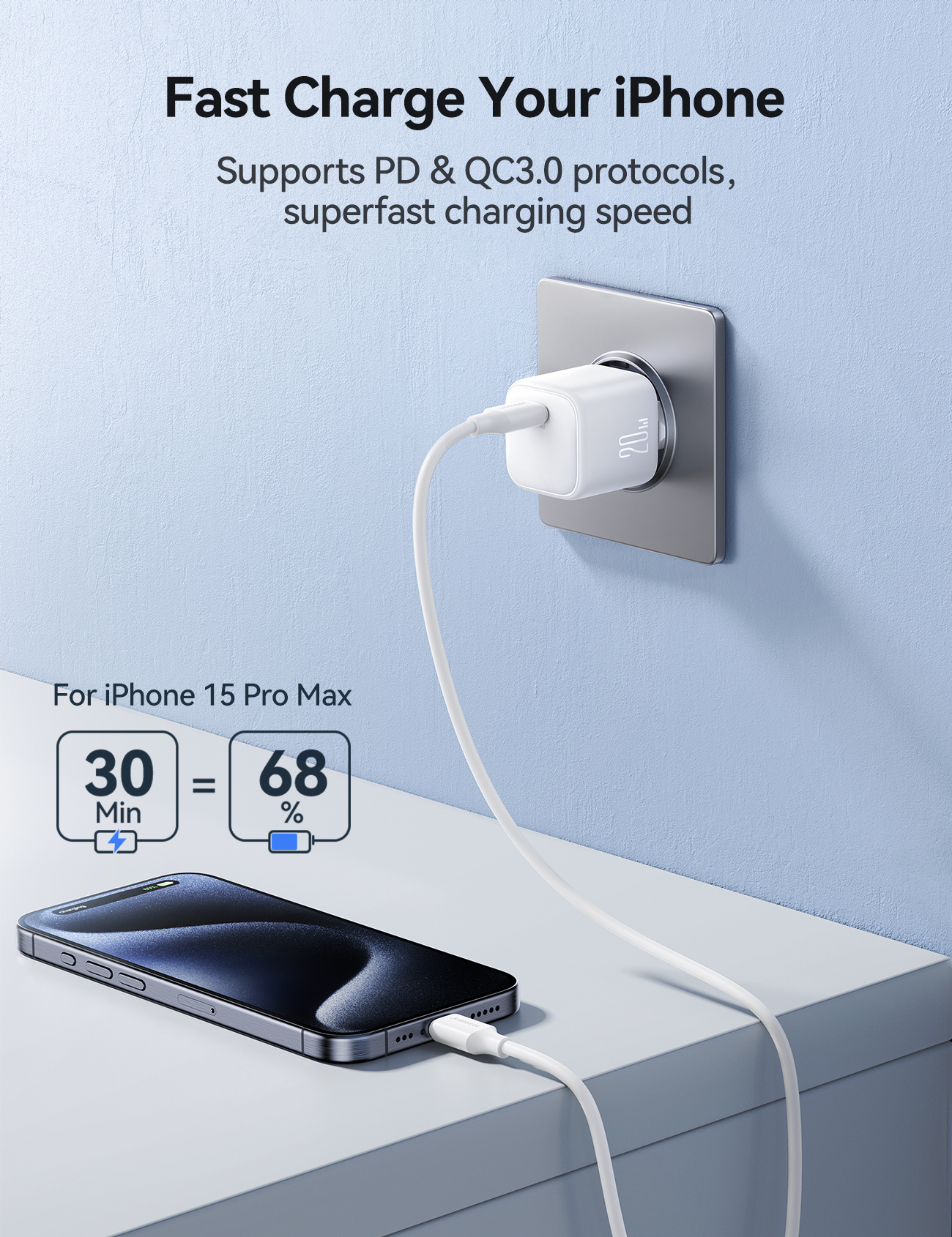 JOYROOM JR-TCG08 gyorstöltő adapter USB-C porttal - 20W - fehér