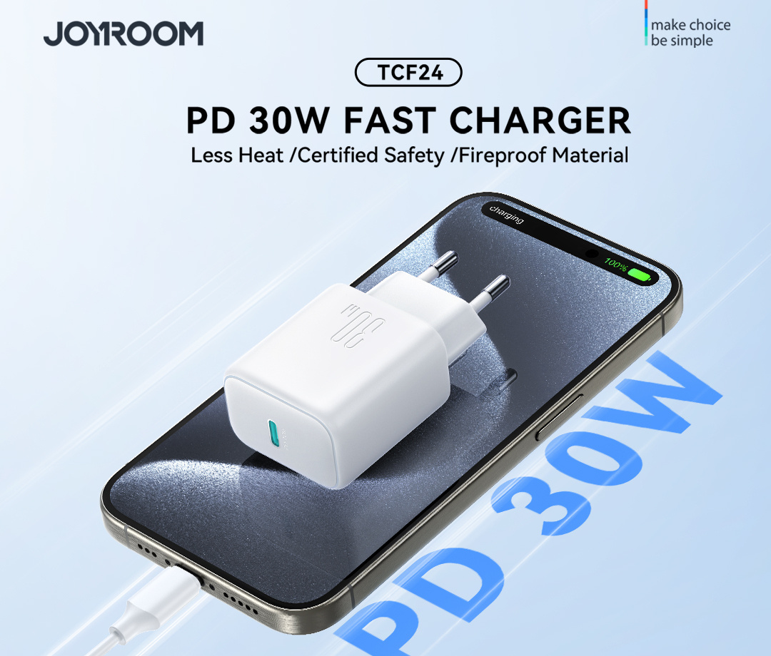 JOYROOM JR-TCF24 gyorstöltő adapter USB-C porttal - 30W - fehér JOYROOM JR-TCF24 gyorstöltő adapter USB-C porttal - 30W - fehér