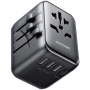 JOYROOM JR-TCW01 univerzális utazó adapter USB-C / 3x USB-A portokkal és kihúzható dugókkal - 17W - fekete