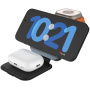 FIXED MagFlex Alu 3 az 1-ben vezeték nélküli töltő kihajtható állvánnyal iPhone / Apple Watch / AirPods készülékekhez - 15W - fekete