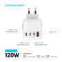 FIXED Voyager univerzális utazó adapter 3x USB-C / USB-A porttal és kihúzható dugókkal - 120W - fehér