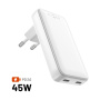 FIXED Slim GaN töltőadapter 2x USB-C porttal - 45W - fehér