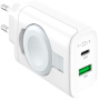 FIXED Power Socket töltőadapter USB-C / USB-A portokkal és kihajtható töltővel Apple Watch-hoz - 33W - fehér