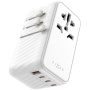 FIXED Voyager univerzális utazó adapter 3x USB-C / USB-A porttal és kihúzható dugókkal - 120W - fehér