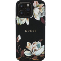Guess Szemcsés magnólia virágmintás tok és MagSafe iPhone 16 Pro készülékhez - fekete