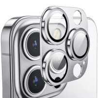 ENKAY edzett üveg fémkerettel a hátsó kamera lencséjének védelmére - iPhone 13 Pro / 13 Pro Max - ezüst