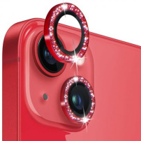 NORTHJO hátsó kamera lencsevédő üvegfólia csillogó kerettel iPhone 13 / 13 mini készülékhez - piros