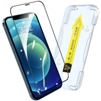 Enkay Quick Stick edzett üveg kerettel a könnyű felragasztás érdekében - iPhone 12 / 12 Pro - fekete