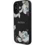 Guess Szemcsés magnólia virágmintás tok és MagSafe iPhone 16-hoz - fekete