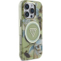 Guess IML Glitter Magnolia és Triangle Logo tok MagSafe-el* iPhone 16 Pro-hoz - zöld