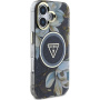 Guess IML Glitter Magnolia és Triangle Logo tok MagSafe-el* iPhone 16-hoz - fekete