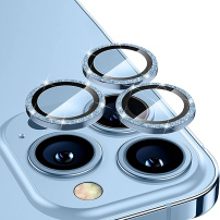 ENKAY üveg csillogó kerettel az iPhone 14 Pro / 14 Pro Max hátsó kamera lencséinek védelmére - világoskék
