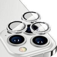 ENKAY üveg csillogó kerettel az iPhone 14 Pro / 14 Pro Max hátsó kamera lencséinek védelmére - ezüst