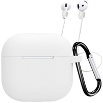 Szilikon tok karabinerrel és elvesztés elleni pánttal AirPods 4 / 5 - fehér