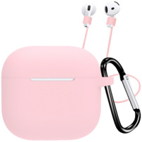 Szilikon tok karabinerrel és elvesztés elleni pánttal AirPods 4 / 5 készülékhez - világosrózsaszín