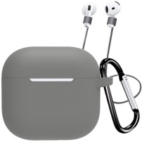 Szilikon tok karabinerrel és elvesztés elleni pánttal AirPods 4 / 5 - szürke