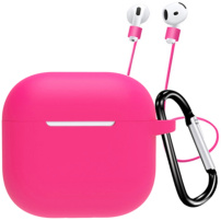 Szilikon tok karabinerrel és elvesztés elleni pánttal AirPods 4 / 5 - rózsaszín