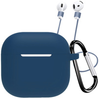 Szilikon tok karabinerrel és elvesztés elleni pánttal AirPods 4 / 5 - sötétkék