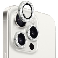 NORTHJO üveg csillogó kerettel az iPhone 15 Pro / 15 Pro Max hátsó kamera lencséinek védelmére - ezüst