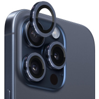 NORTHJO üveg fém kerettel az iPhone 15 Pro / 15 Pro Max hátsó kamera lencséinek védelmére - sötétkék
