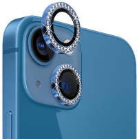 NORTHJO üveg strasszokkal az iPhone 13/13 mini hátsó kamera lencséjének védelmére - kék