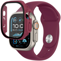 Szilikon szíj edzett üvegtokkal Apple Ultra 49mm karóra - bordó