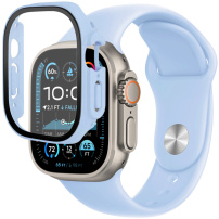 Szilikon szíj edzett üvegtokkal Apple Ultra 49mm karóra - világoskék