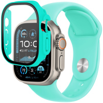 Szilikon szíj edzett üvegtokkal Apple Ultra 49mm karóra - türkiz