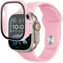 Szilikon szíj edzett üvegtokkal Apple Ultra 49mm karóra - rózsaszín