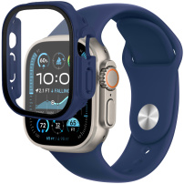 Szilikon szíj edzett üvegtokkal Apple Ultra 49mm karóra - sötétkék