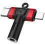 2 az 1-ben audioadapter - 3,5 mm-es jack USB-C / Lightning - piros