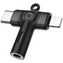 2 az 1-ben audioadapter - 3,5 mm-es jack USB-C / Lightning - fekete