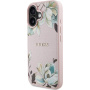 Guess Grained Magnolia virágmintás tok MagSafe funkcióval iPhone 16-hoz - rózsaszín