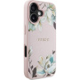 Guess Grained Magnolia virágmintás tok MagSafe funkcióval iPhone 16-hoz - rózsaszín
