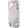 Guess Grained Magnolia virágmintás tok MagSafe funkcióval iPhone 16-hoz - rózsaszín