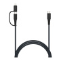 FIXED 2v1 fonott töltő- és adatkábel - USB-C -ről USB-C-re / Lightning - 3 m - sötétszürke