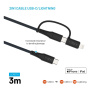 FIXED 2v1 fonott töltő- és adatkábel - USB-C -ről USB-C-re / Lightning - 3 m - sötétszürke