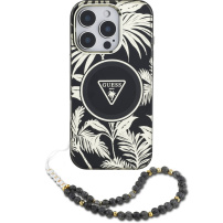 Guess IML Palm Trees Triangle Logo Pearl Strap tok MagSafe-fel iPhone 16 Pro - fekete színben