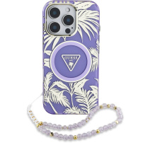 Guess IML Palm Trees Triangle Logo Pearl Strap tok MagSafe funkcióval iPhone 16 Pro készülékhez - lila