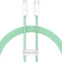 Baseus fonott gyors töltő- és adatkábel PD 20W USB-C / Lightning - iPhone / iPad / iPod / AirPods - 1 m - zöld