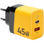 Tactical Microgrid GaN tápadapter USB-A / USB-C 45 W iPhone / iPad / MacBook / iPod / AirPods készülékekhez - sárga